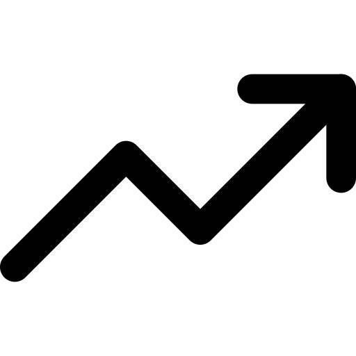 Black upward arrow icon on a white background